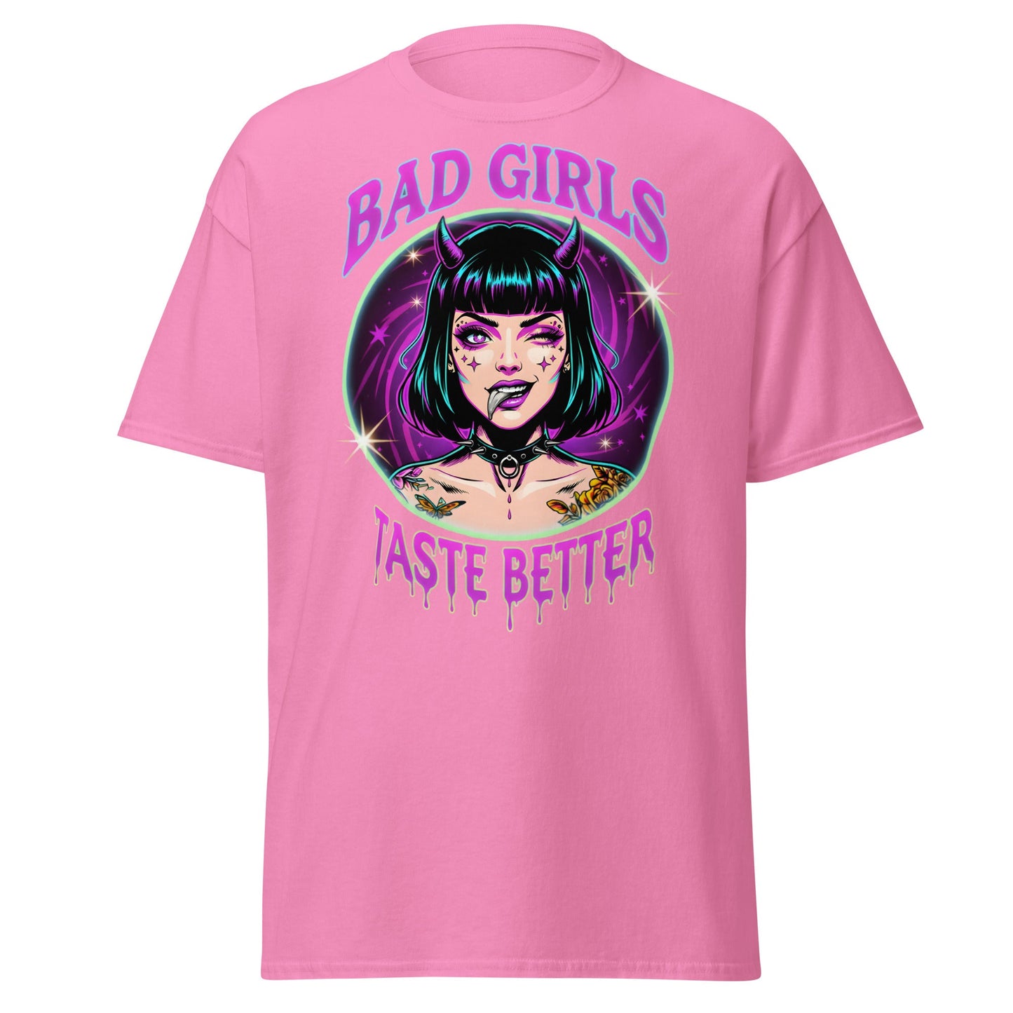 Bad Girls Taste Better T-Shirt | Edgy Neon Demon Tee - Azalea - T-Shirts Online
