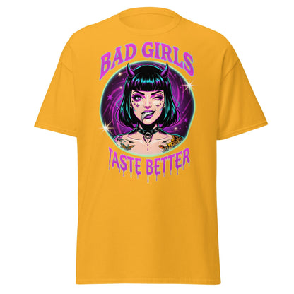 Bad Girls Taste Better T-Shirt | Edgy Neon Demon Tee - Gold - T-Shirts Online
