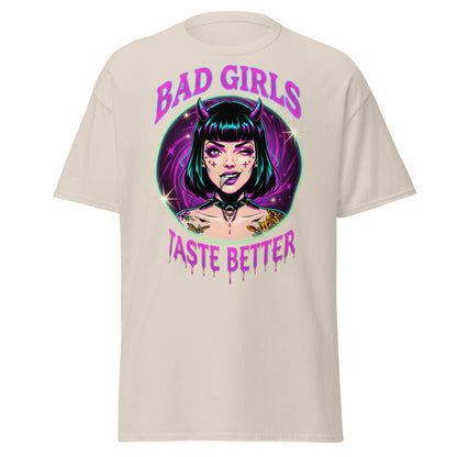 Bad Girls Taste Better T-Shirt | Edgy Neon Demon Tee - Natural - T-Shirts Online