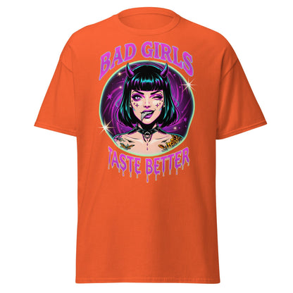 Bad Girls Taste Better T-Shirt | Edgy Neon Demon Tee - Orange - T-Shirts Online