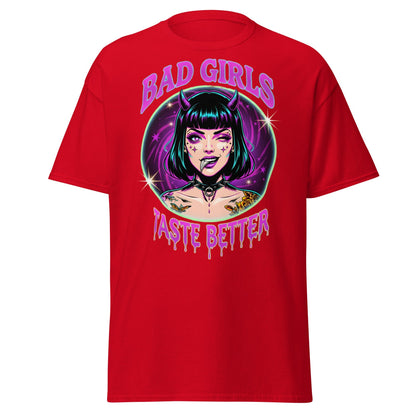 Bad Girls Taste Better T-Shirt | Edgy Neon Demon Tee - Red - T-Shirts Online