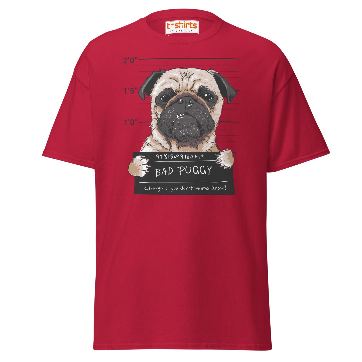 Bad Puggy T-Shirt | Funny Dog Mugshot Tee - Cardinal - T-Shirts Online