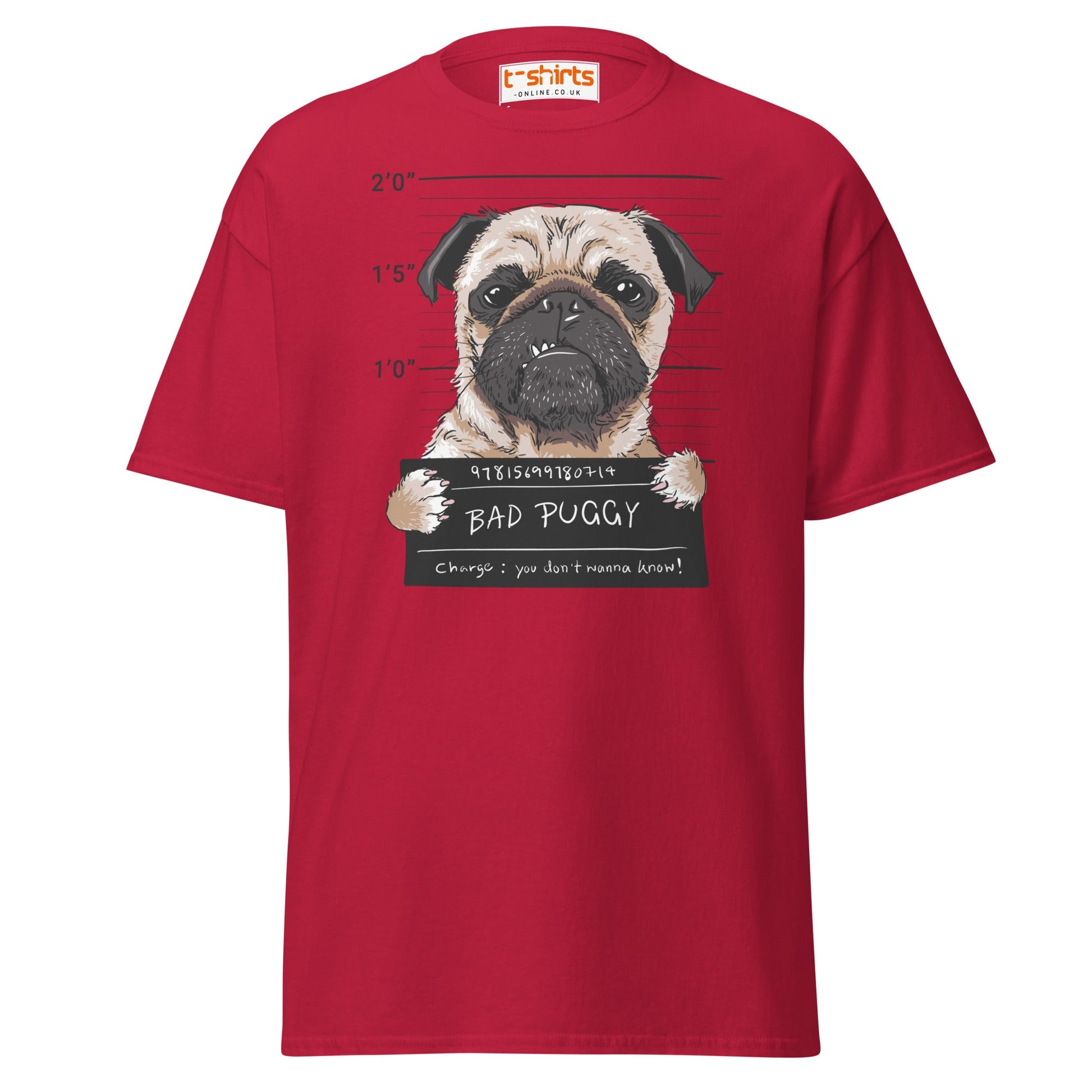 Bad Puggy T-Shirt | Funny Dog Mugshot Tee - Cardinal - T-Shirts Online