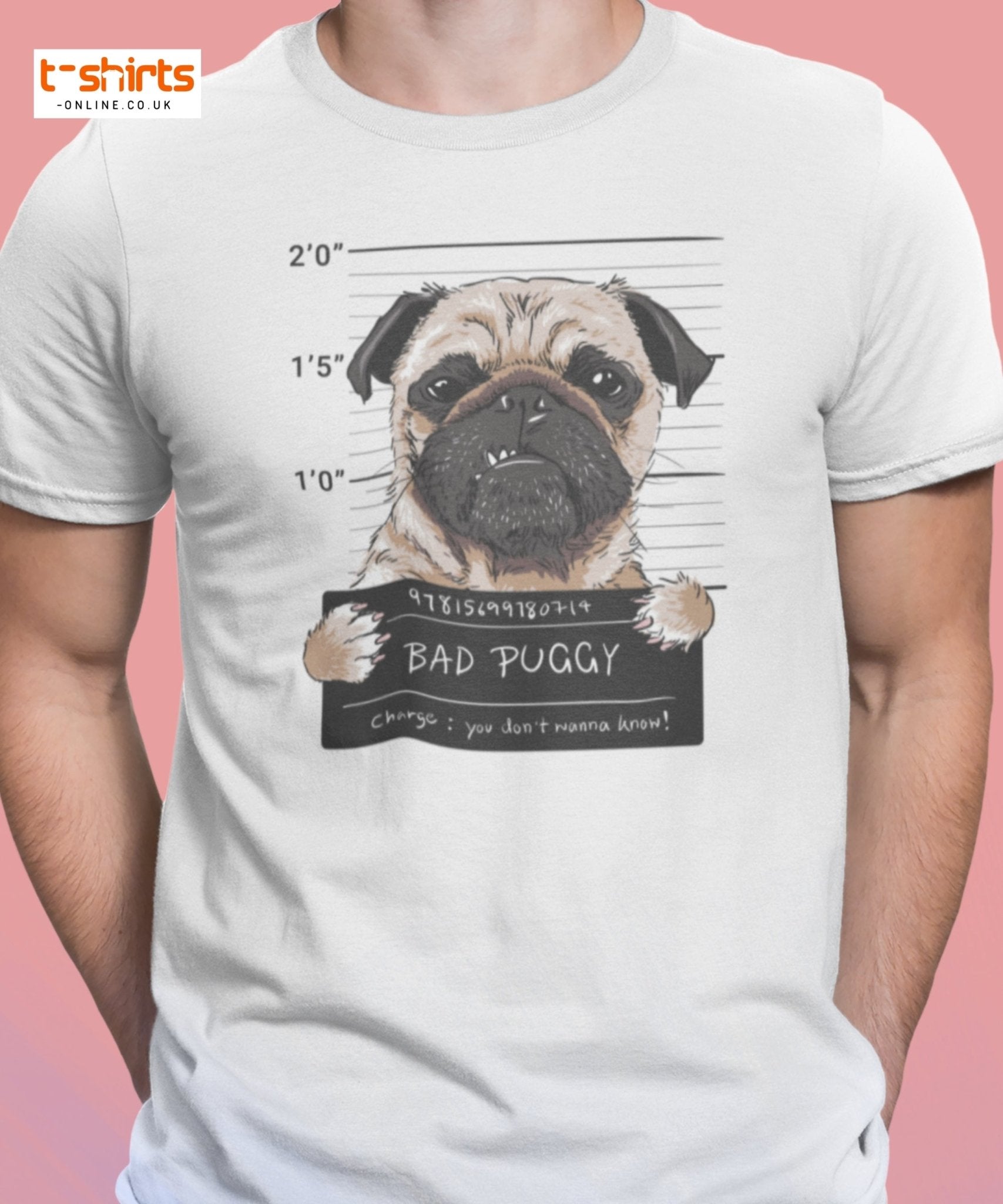 Bad Puggy T-Shirt | Funny Dog Mugshot Tee - Navy - T-Shirts Online