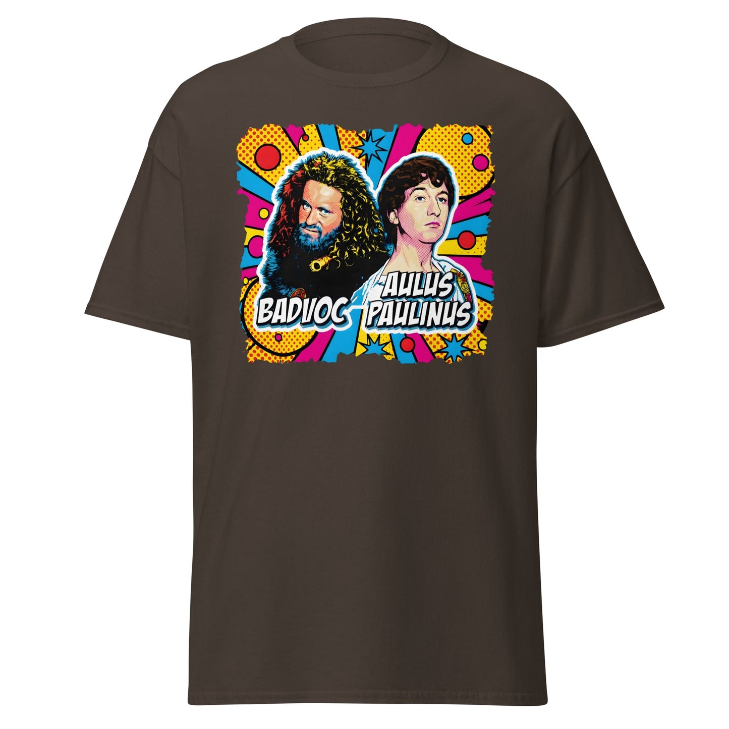 Badvoc & Aulus Paulinus Pop Art T-Shirt – Funny Roman History Tee - Dark Chocolate - T-Shirts Online