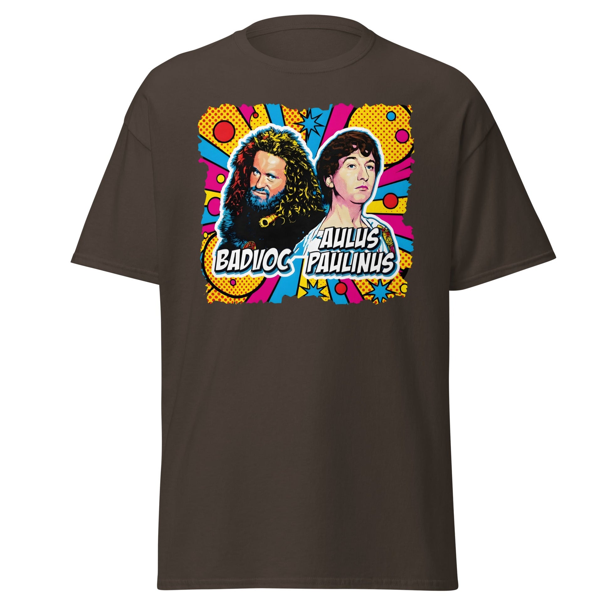 Badvoc & Aulus Paulinus Pop Art T-Shirt – Funny Roman History Tee - Dark Chocolate - T-Shirts Online