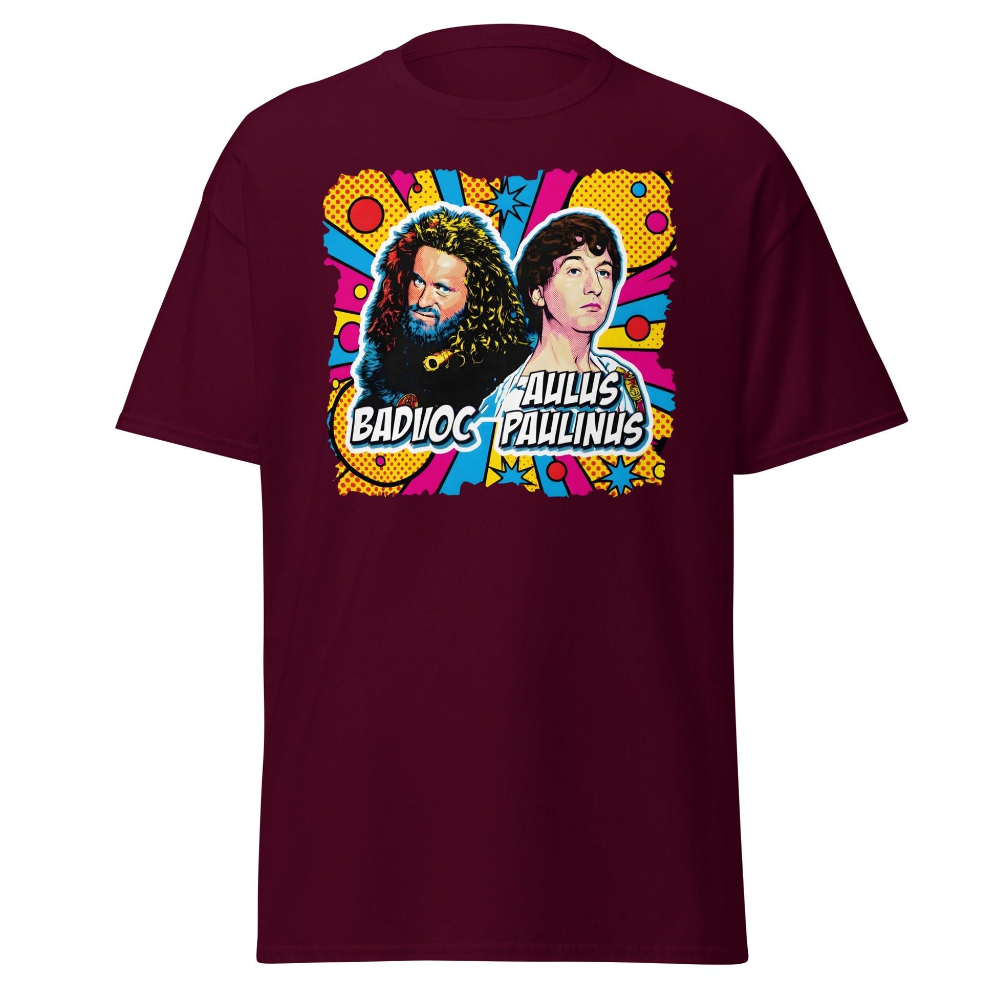 Badvoc & Aulus Paulinus Pop Art T-Shirt – Funny Roman History Tee - Maroon - T-Shirts Online