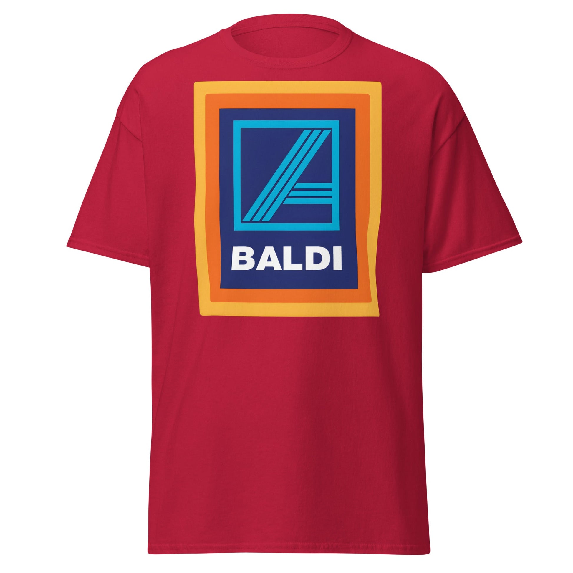 BALDI Supermarket Parody Logo T-Shirt - Funny Grocery Tee - Cardinal - T-Shirts Online