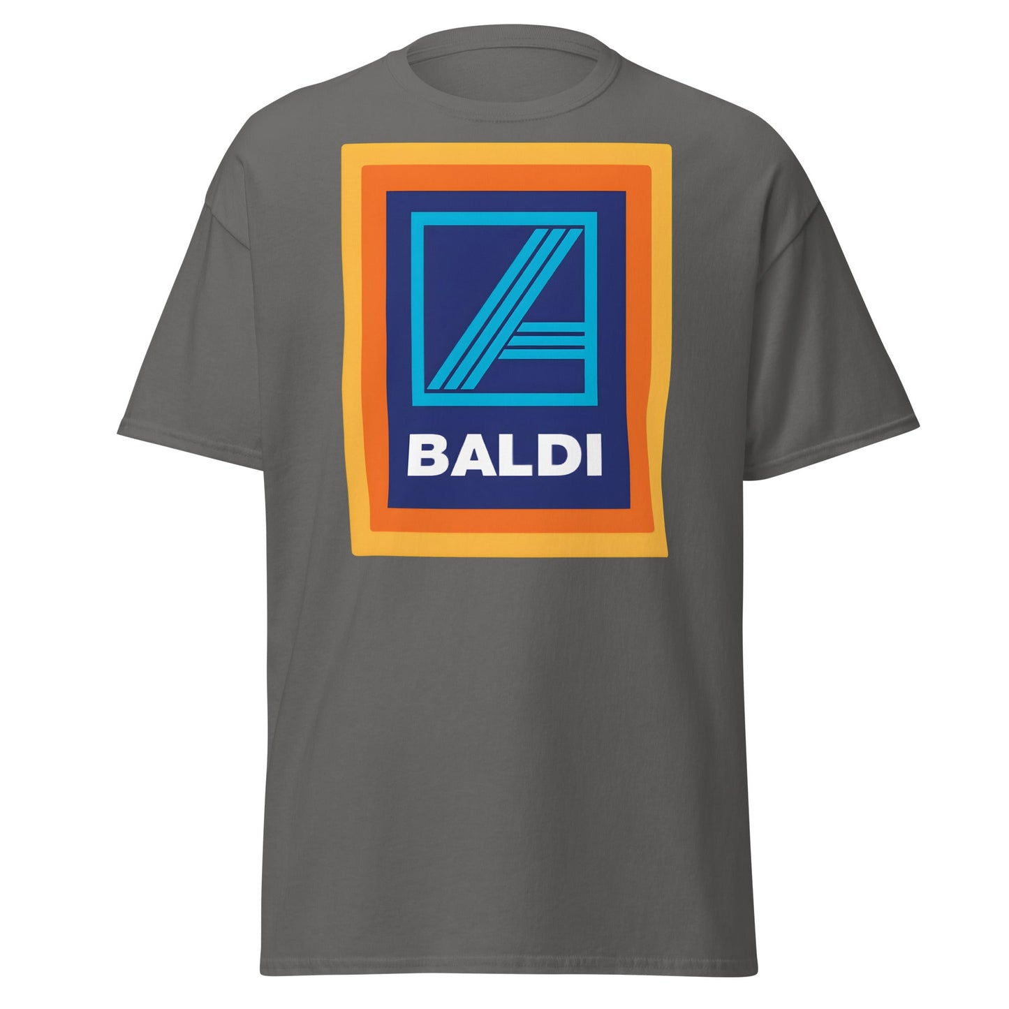BALDI Supermarket Parody Logo T-Shirt - Funny Grocery Tee - Charcoal - T-Shirts Online