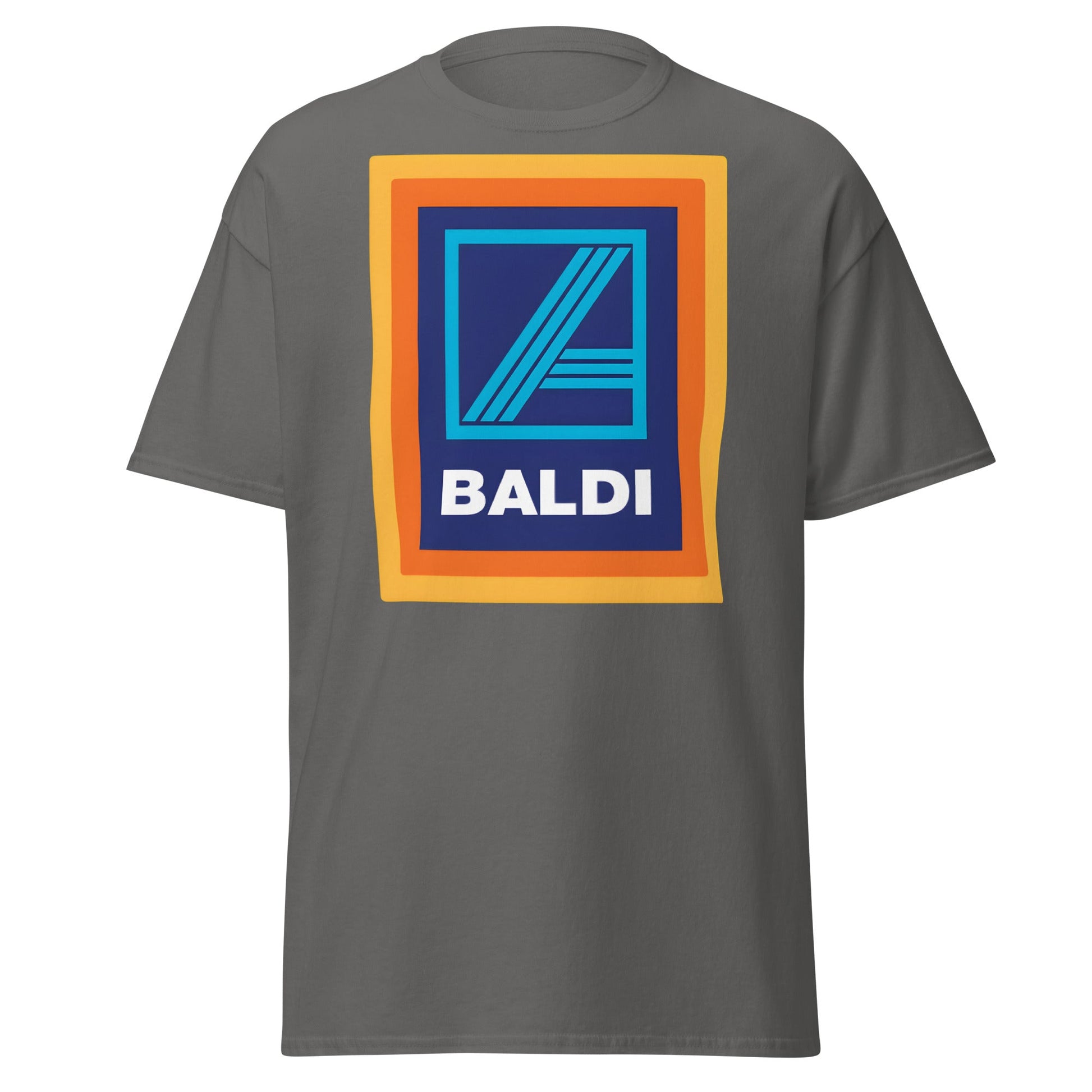 BALDI Supermarket Parody Logo T-Shirt - Funny Grocery Tee - Charcoal - T-Shirts Online