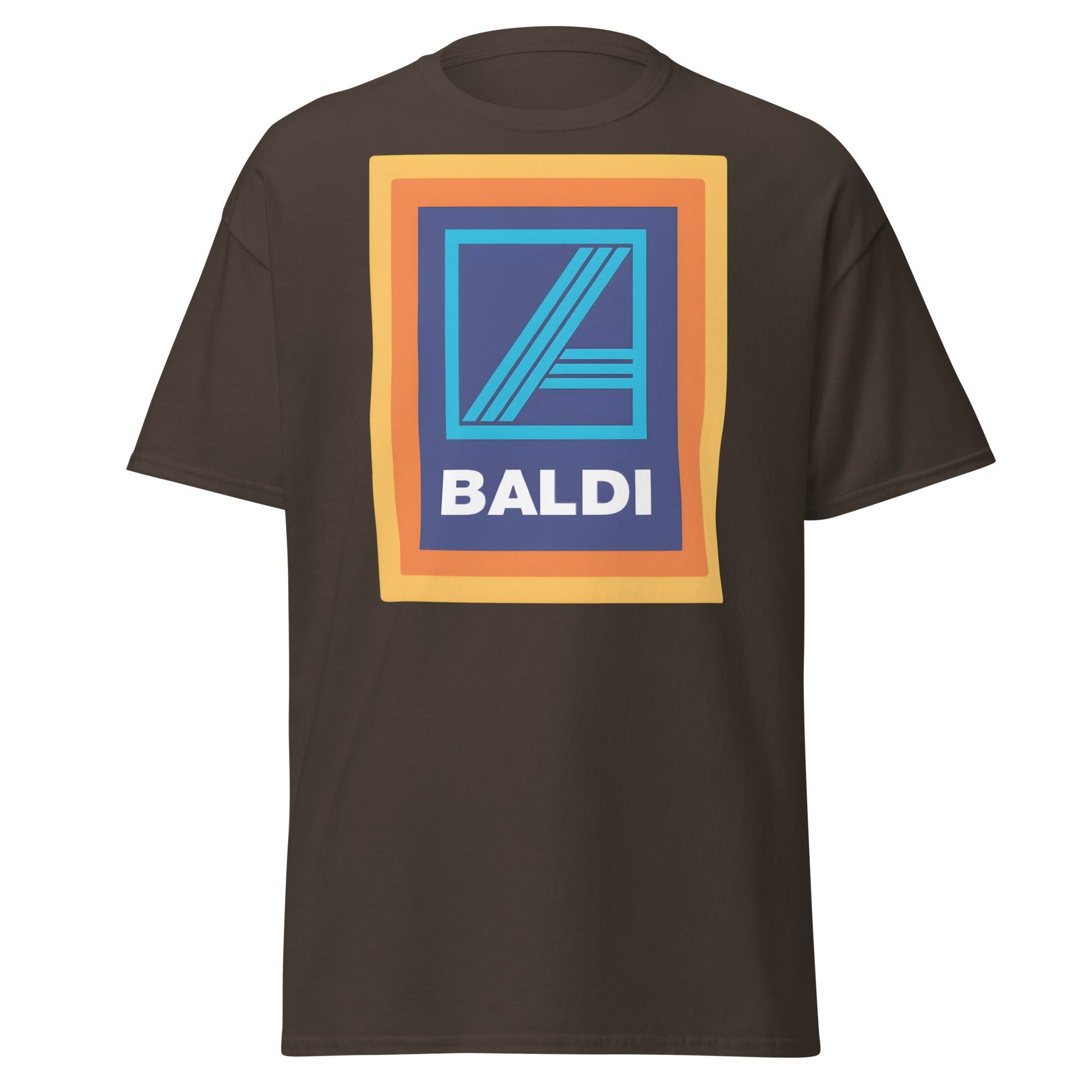 BALDI Supermarket Parody Logo T-Shirt - Funny Grocery Tee - Dark Chocolate - T-Shirts Online