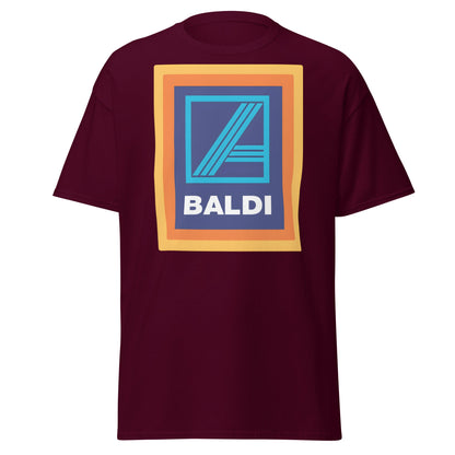 BALDI Supermarket Parody Logo T-Shirt - Funny Grocery Tee - Maroon - T-Shirts Online