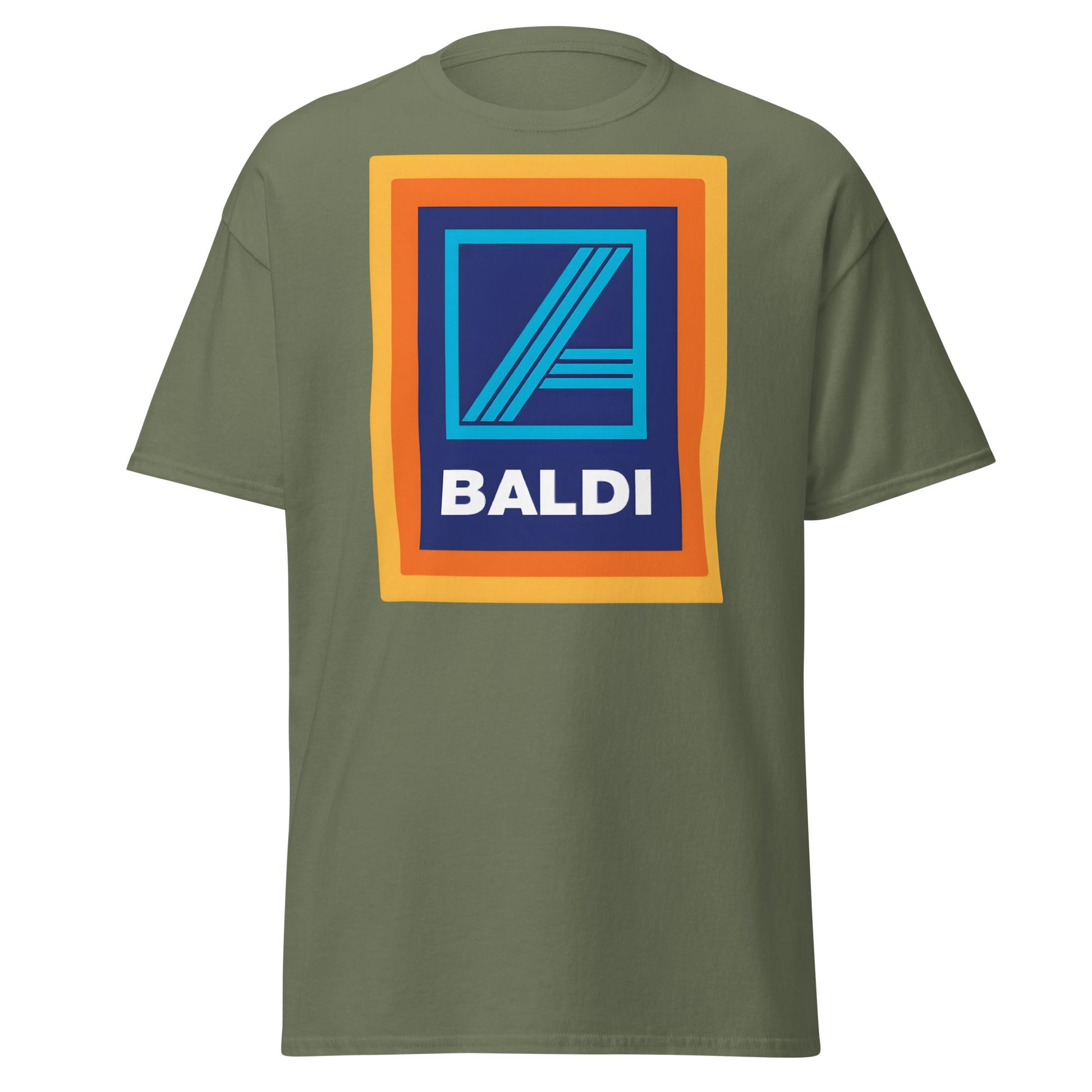 BALDI Supermarket Parody Logo T-Shirt - Funny Grocery Tee - Military Green - T-Shirts Online