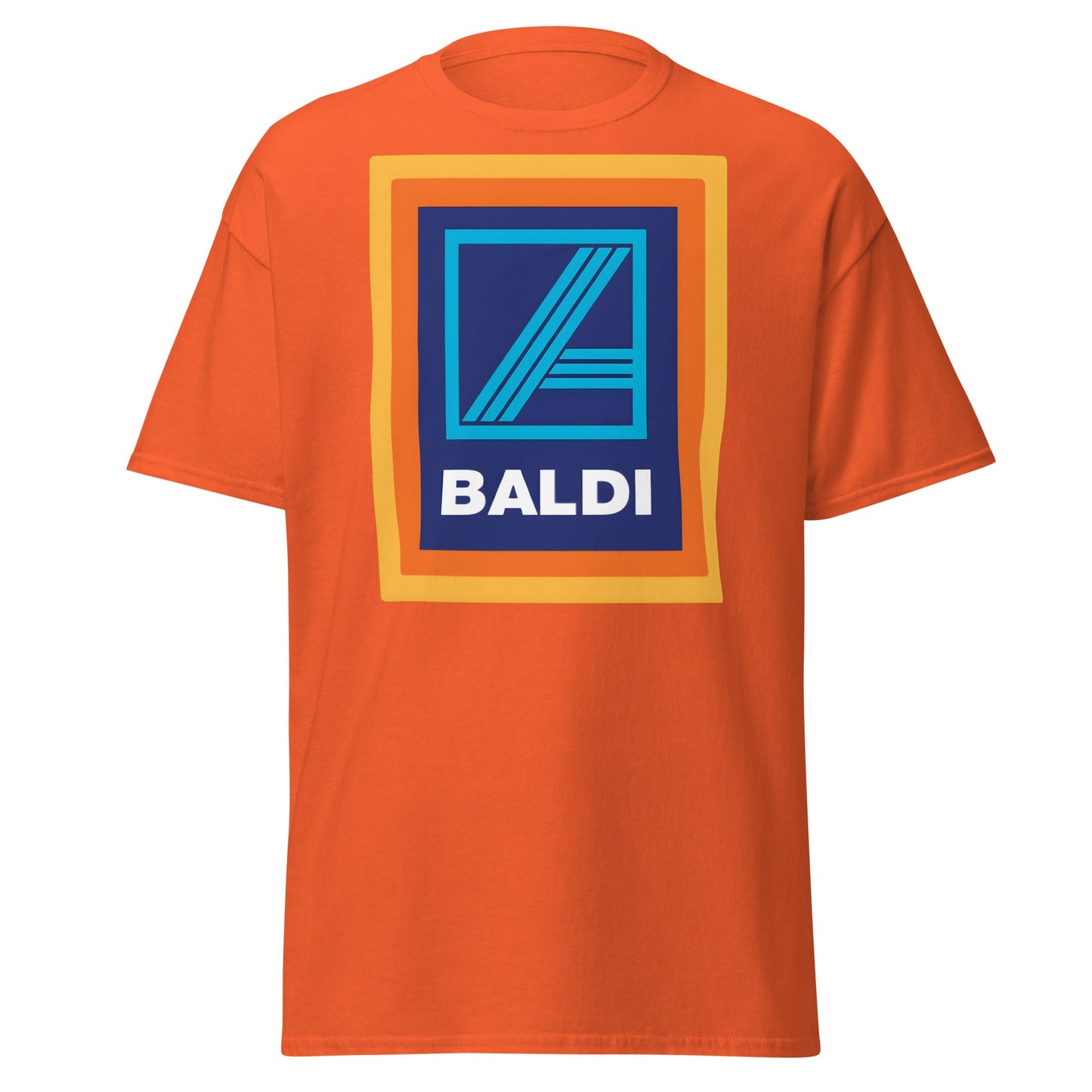 BALDI Supermarket Parody Logo T-Shirt - Funny Grocery Tee - Orange - T-Shirts Online