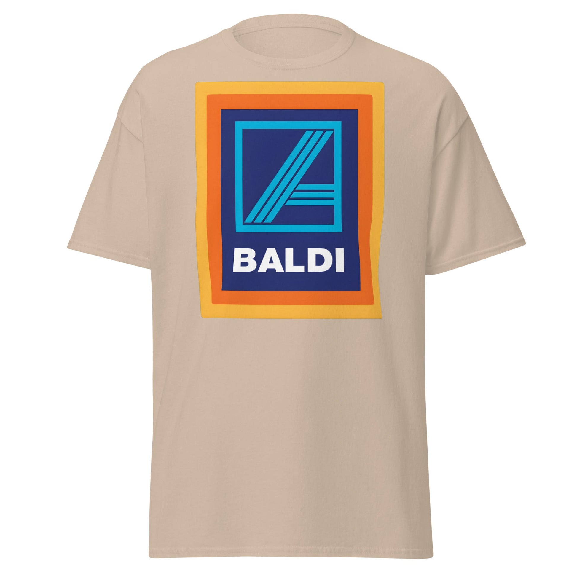 BALDI Supermarket Parody Logo T-Shirt - Funny Grocery Tee - Sand - T-Shirts Online