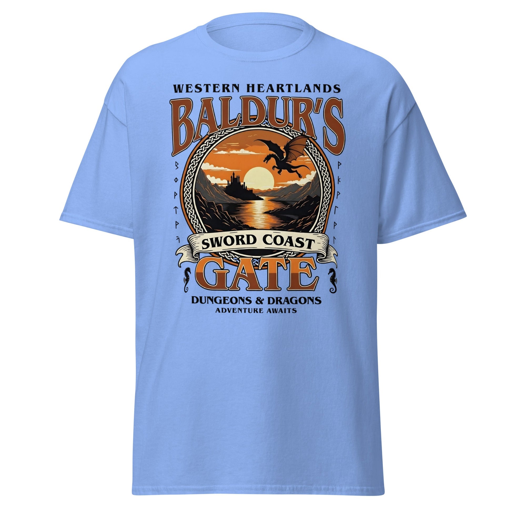 Baldur's Gate Sword Coast T-Shirt - D&D Fantasy Adventure Tee - Carolina Blue - T-Shirts Online