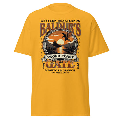 Baldur's Gate Sword Coast T-Shirt - D&D Fantasy Adventure Tee - Gold - T-Shirts Online