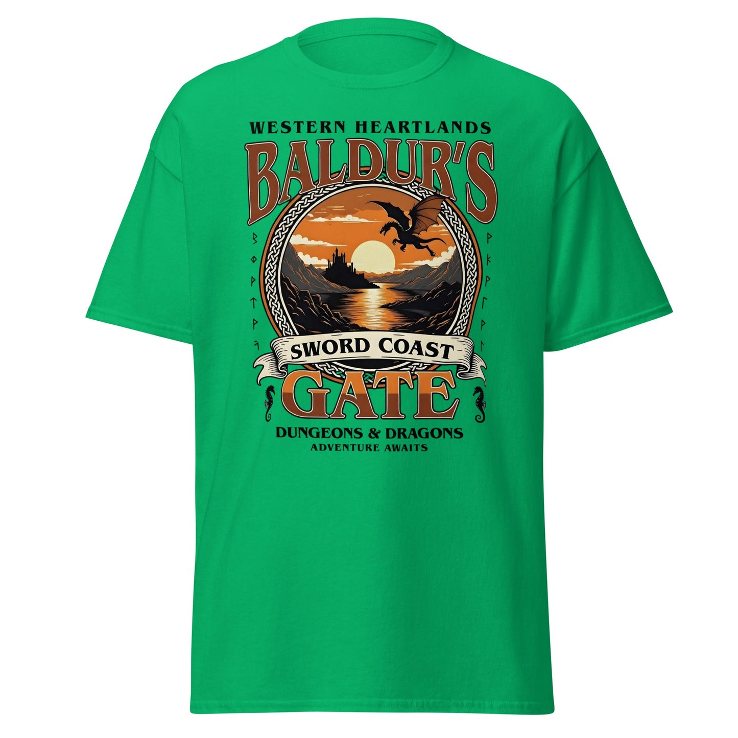Baldur's Gate Sword Coast T-Shirt - D&D Fantasy Adventure Tee - Irish Green - T-Shirts Online