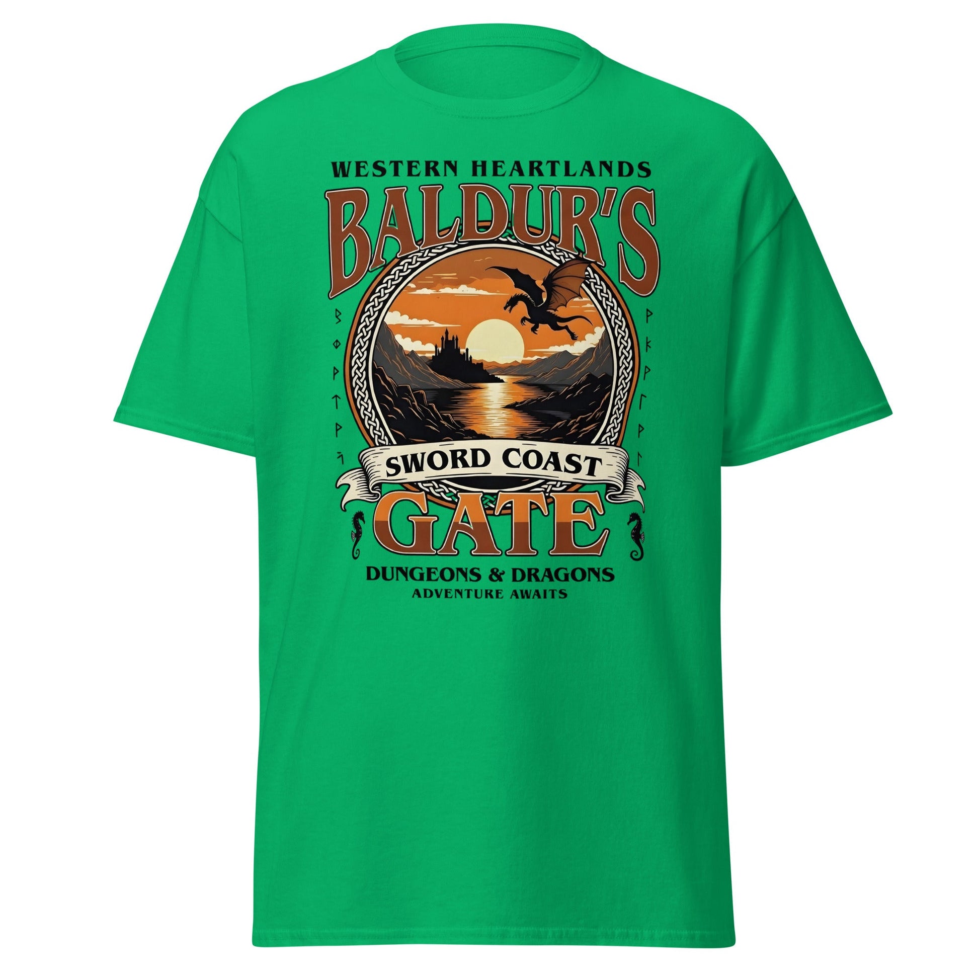Baldur's Gate Sword Coast T-Shirt - D&D Fantasy Adventure Tee - Irish Green - T-Shirts Online