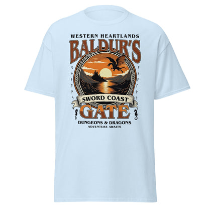 Baldur's Gate Sword Coast T-Shirt - D&D Fantasy Adventure Tee - Light Blue - T-Shirts Online