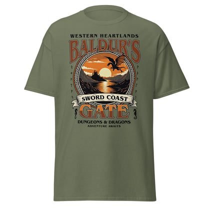 Baldur's Gate Sword Coast T-Shirt - D&D Fantasy Adventure Tee - Military Green - T-Shirts Online
