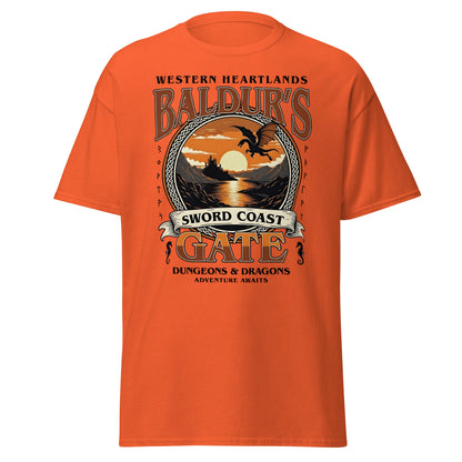Baldur's Gate Sword Coast T-Shirt - D&D Fantasy Adventure Tee - Orange - T-Shirts Online
