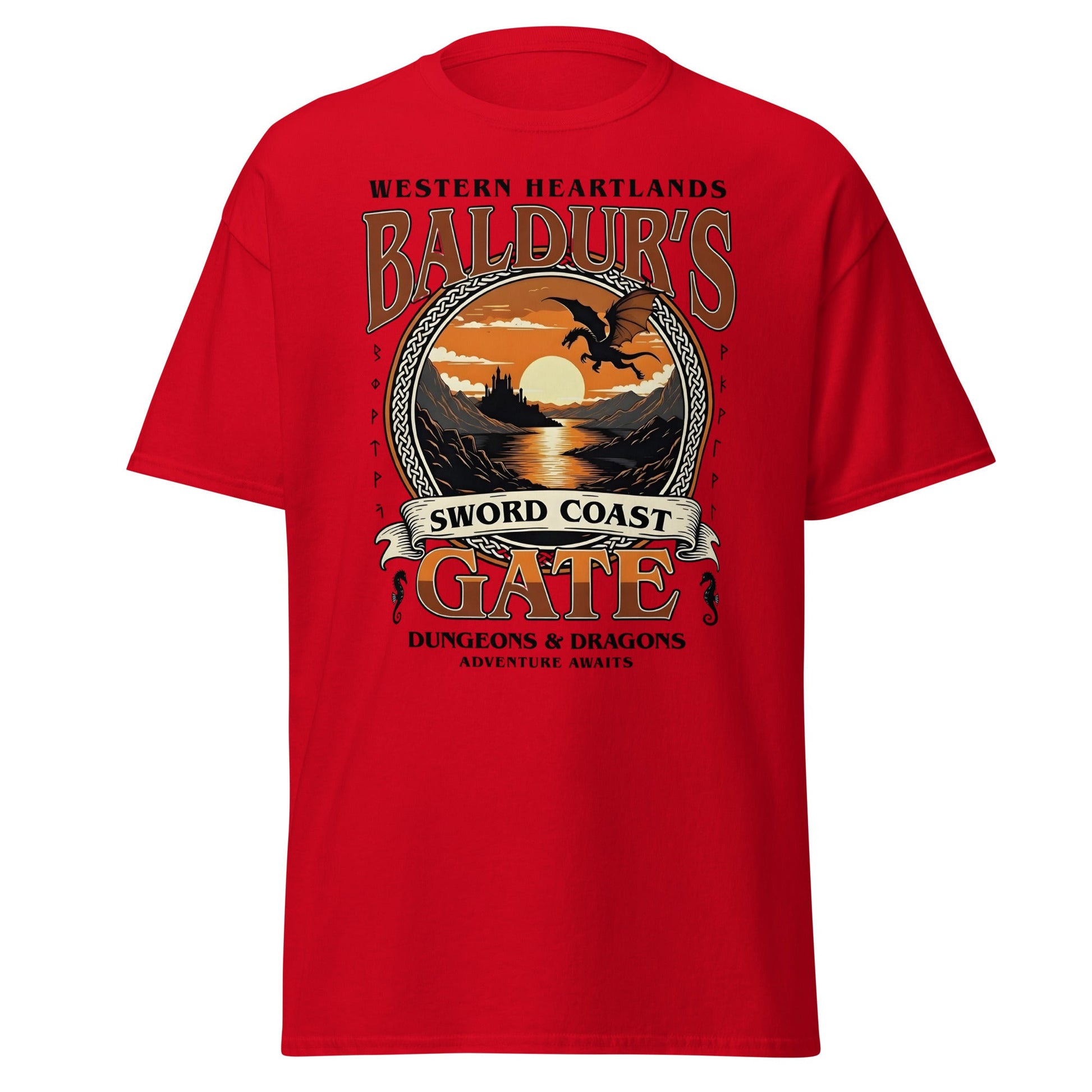 Baldur's Gate Sword Coast T-Shirt - D&D Fantasy Adventure Tee - Red - T-Shirts Online