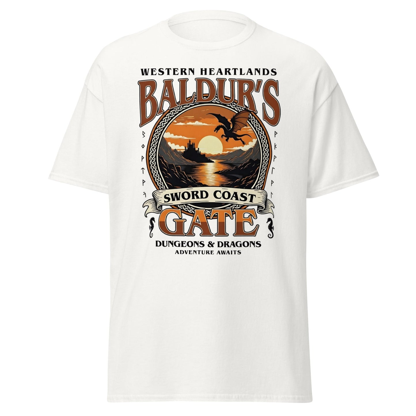 Baldur's Gate Sword Coast T-Shirt - D&D Fantasy Adventure Tee - White - T-Shirts Online