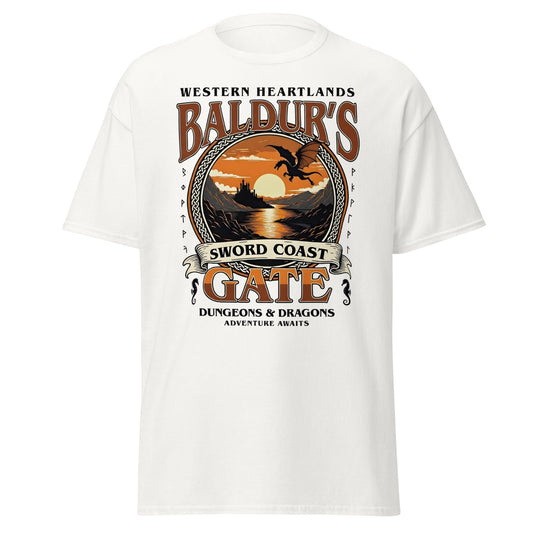 Baldur's Gate Sword Coast T-Shirt - D&D Fantasy Adventure Tee - White - T-Shirts Online