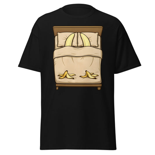 Banana in Bed Funny T-Shirt - Clever Graphic Humor Tee - Black - T-Shirts Online