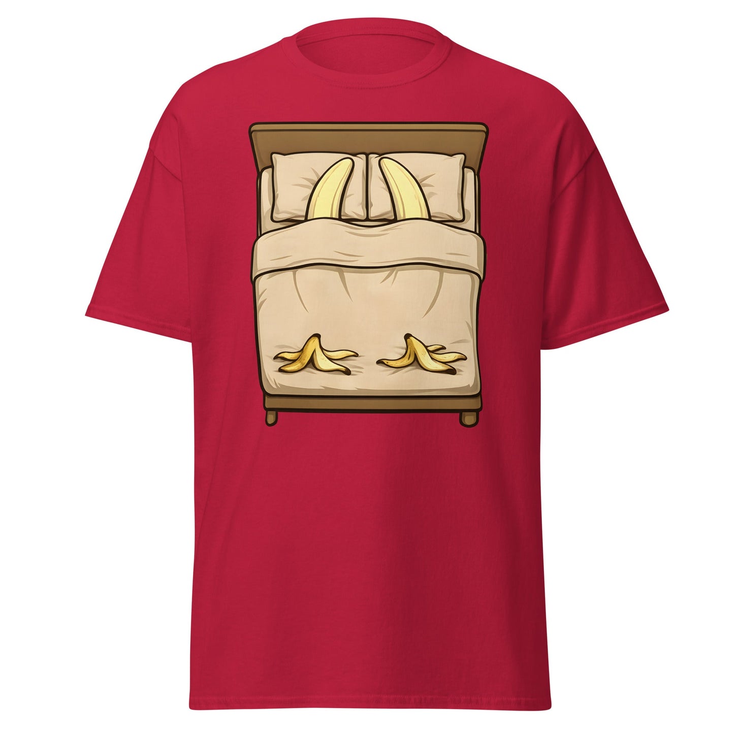 Banana in Bed Funny T-Shirt - Clever Graphic Humor Tee - Cardinal - T-Shirts Online