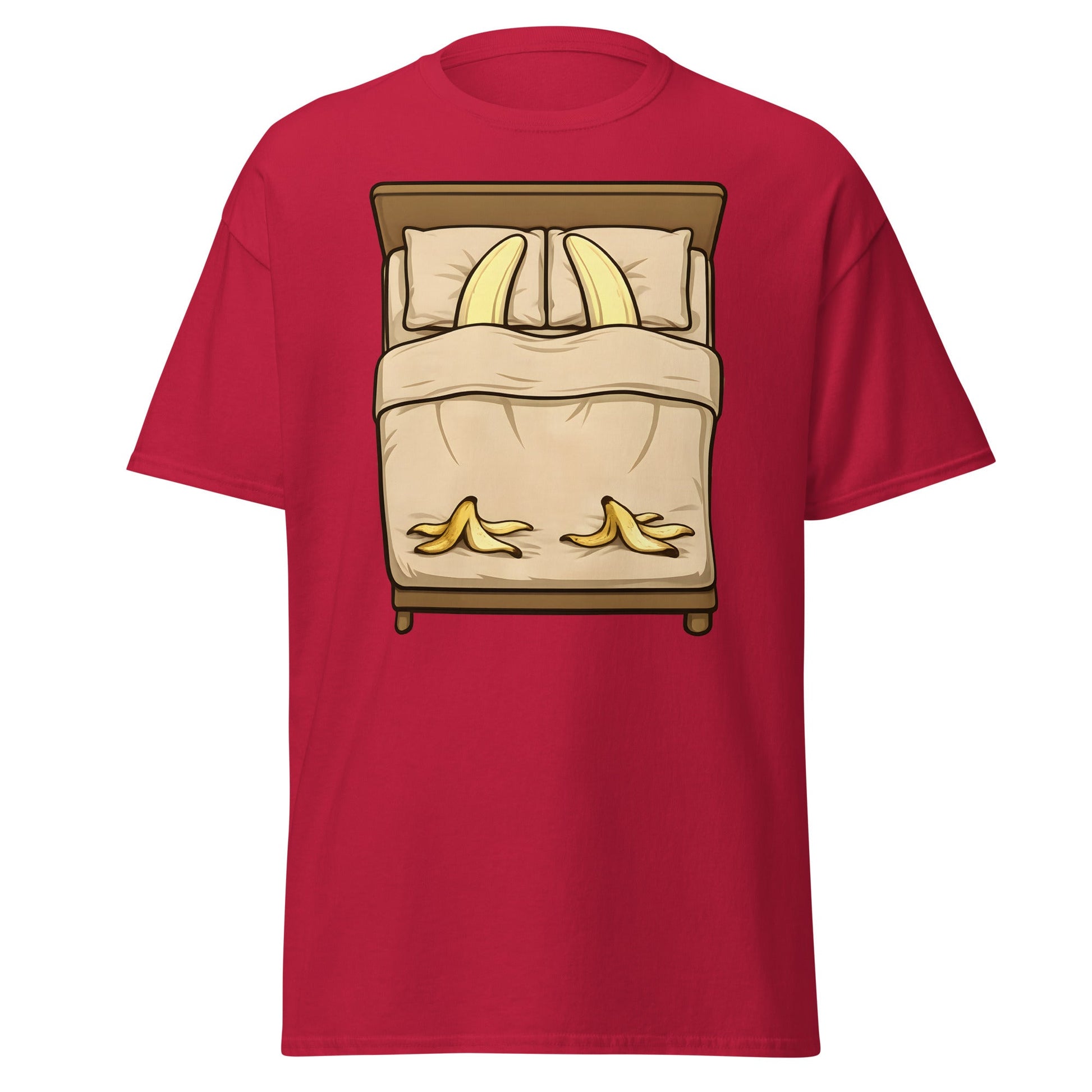 Banana in Bed Funny T-Shirt - Clever Graphic Humor Tee - Cardinal - T-Shirts Online
