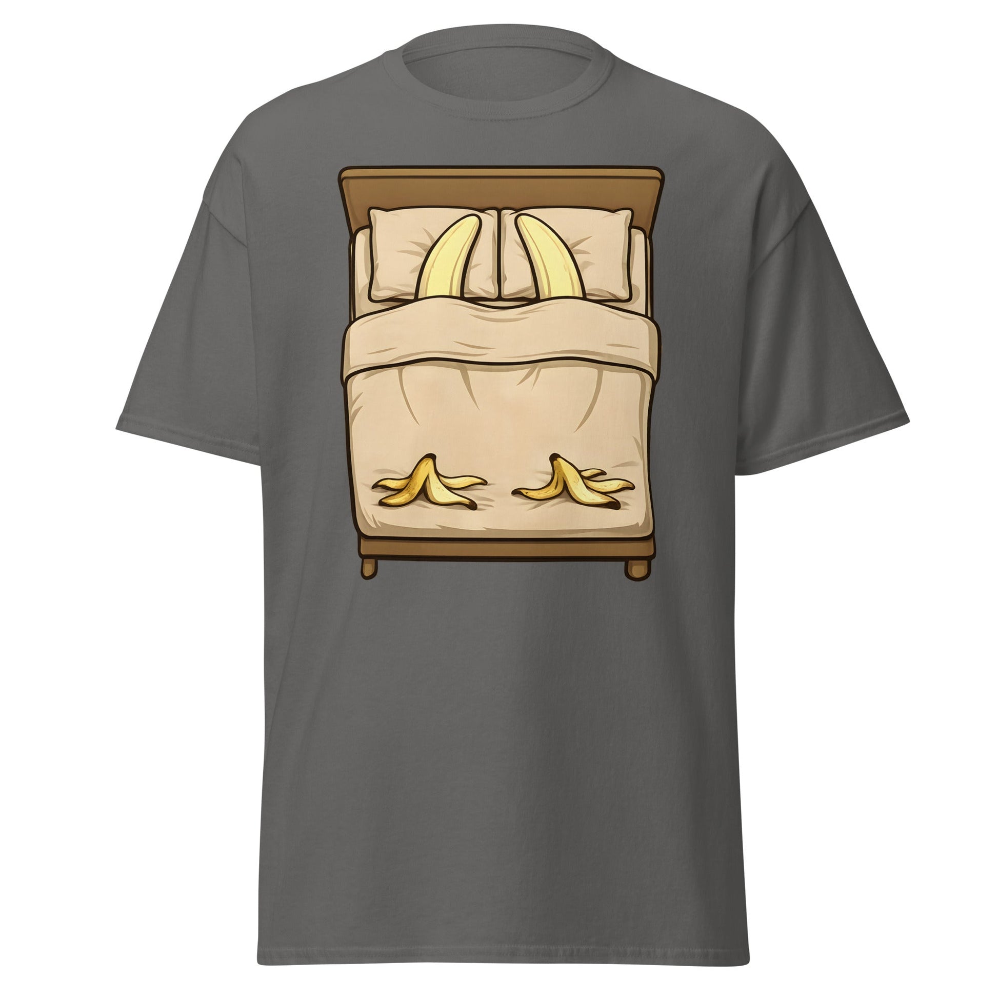 Banana in Bed Funny T-Shirt - Clever Graphic Humor Tee - Charcoal - T-Shirts Online