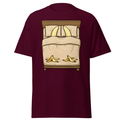 Banana in Bed Funny T-Shirt - Clever Graphic Humor Tee - Maroon - T-Shirts Online