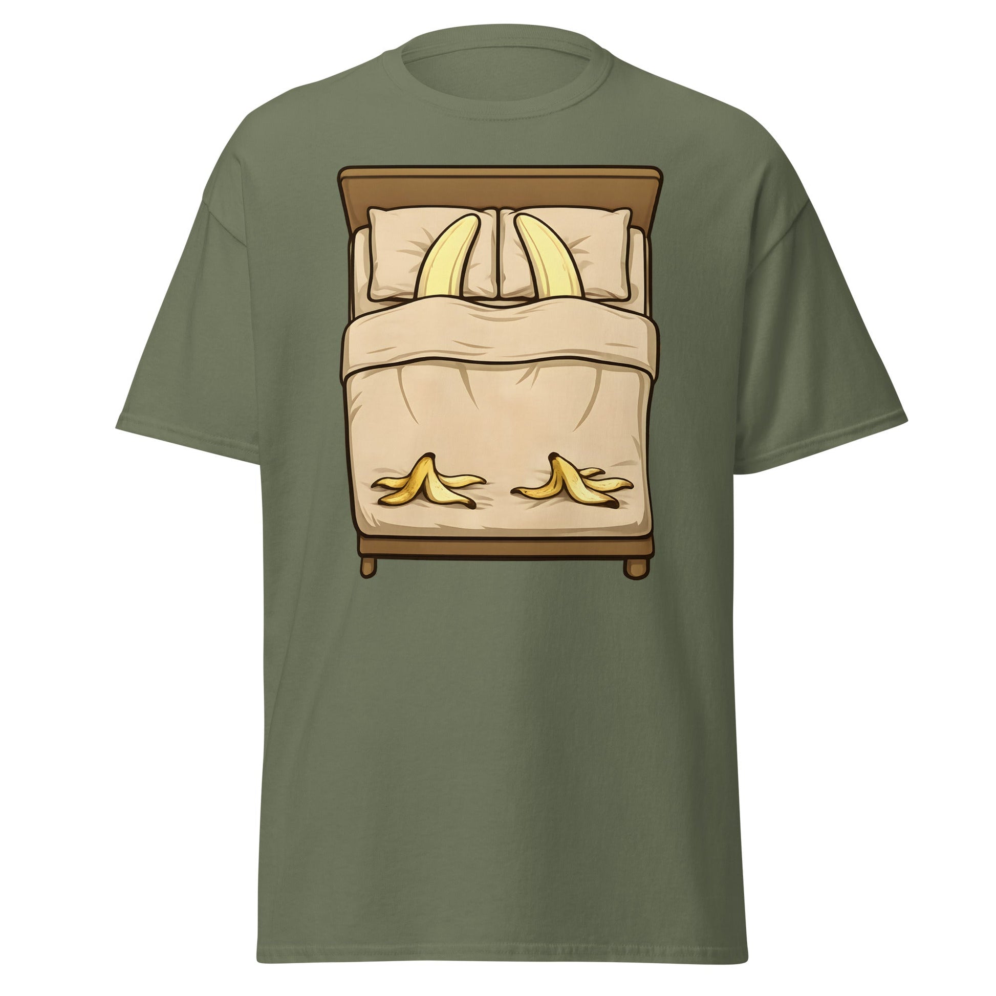 Banana in Bed Funny T-Shirt - Clever Graphic Humor Tee - Military Green - T-Shirts Online