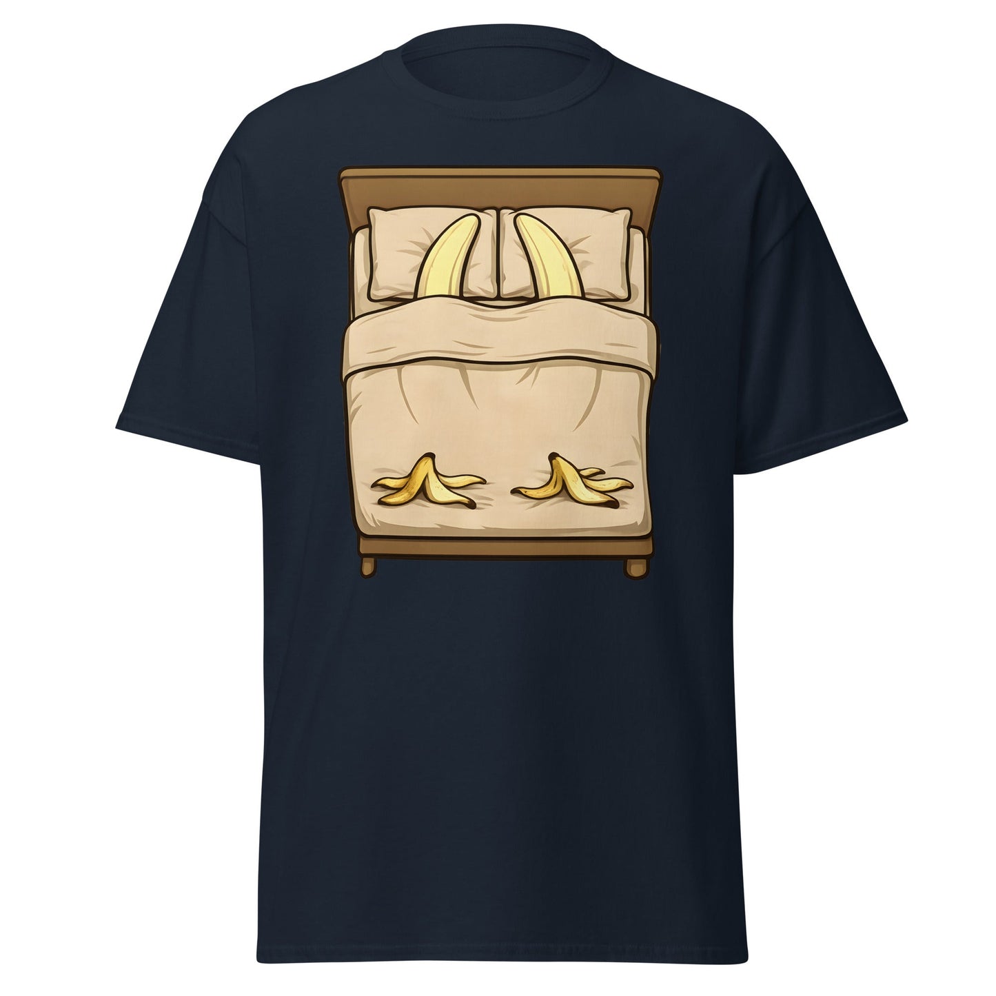 Banana in Bed Funny T-Shirt - Clever Graphic Humor Tee - Navy - T-Shirts Online