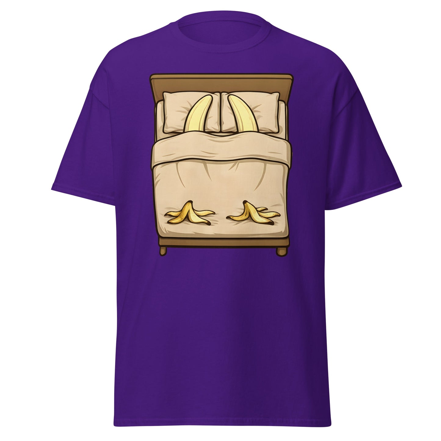 Banana in Bed Funny T-Shirt - Clever Graphic Humor Tee - Purple - T-Shirts Online