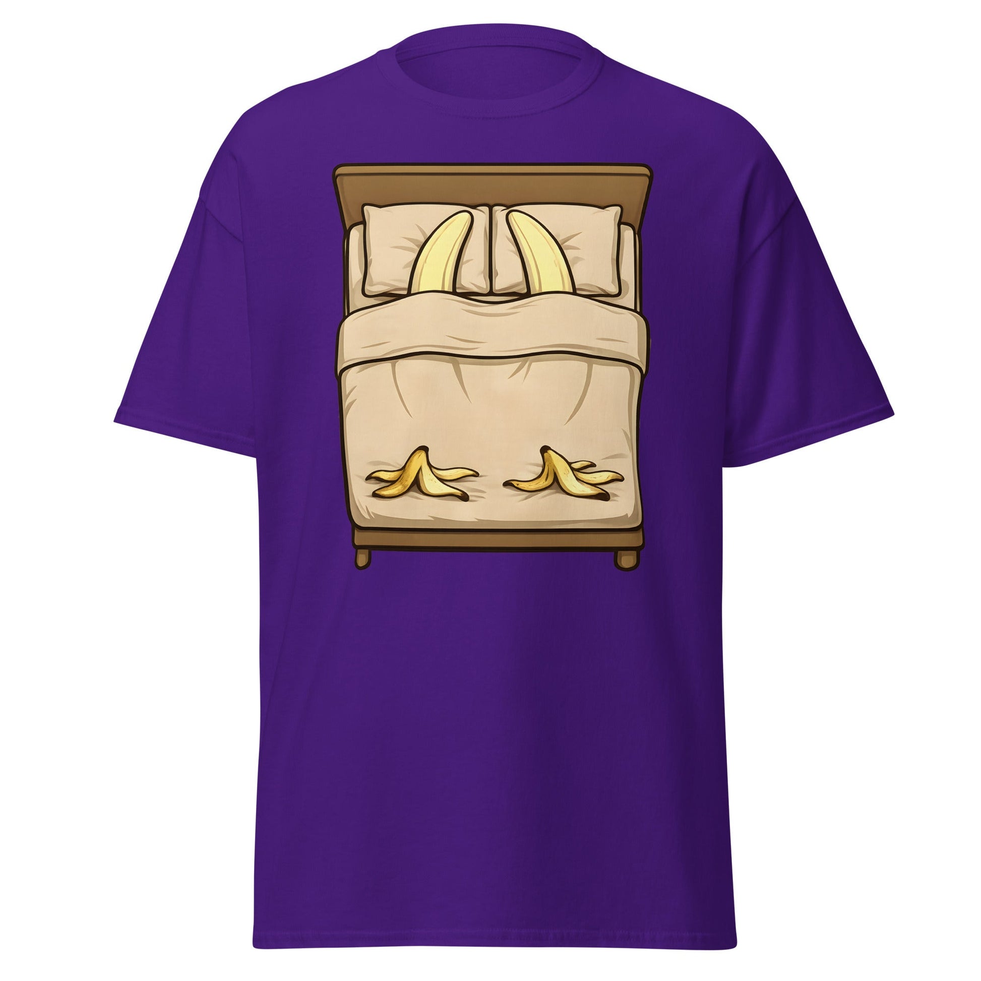 Banana in Bed Funny T-Shirt - Clever Graphic Humor Tee - Purple - T-Shirts Online
