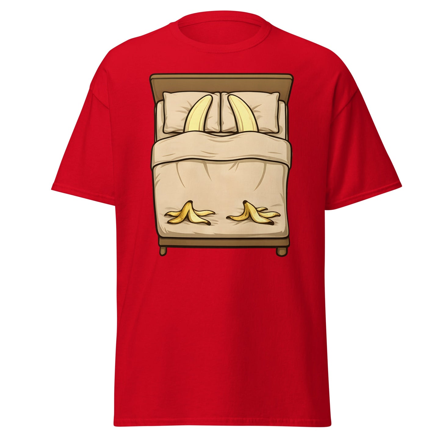 Banana in Bed Funny T-Shirt - Clever Graphic Humor Tee - Red - T-Shirts Online