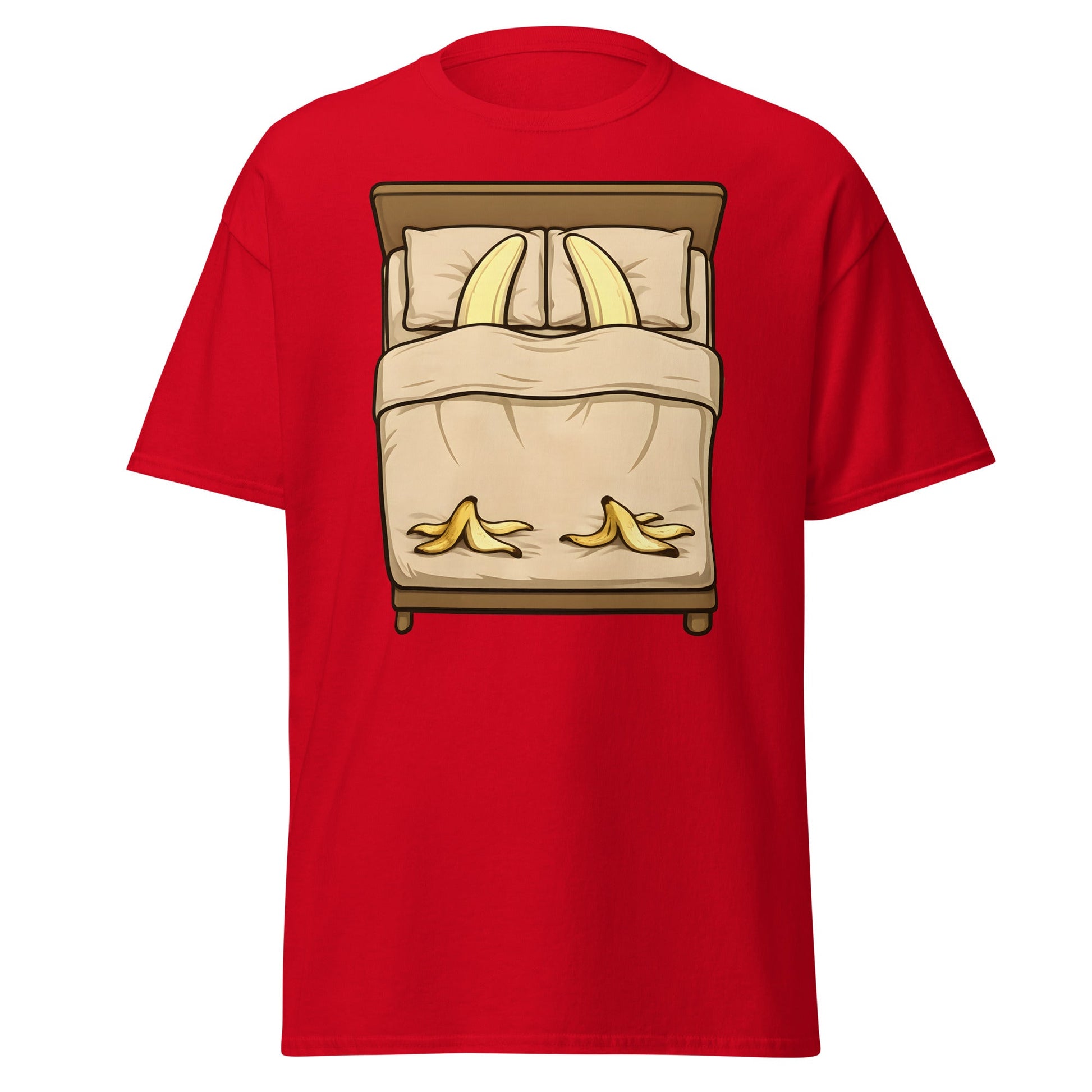 Banana in Bed Funny T-Shirt - Clever Graphic Humor Tee - Red - T-Shirts Online