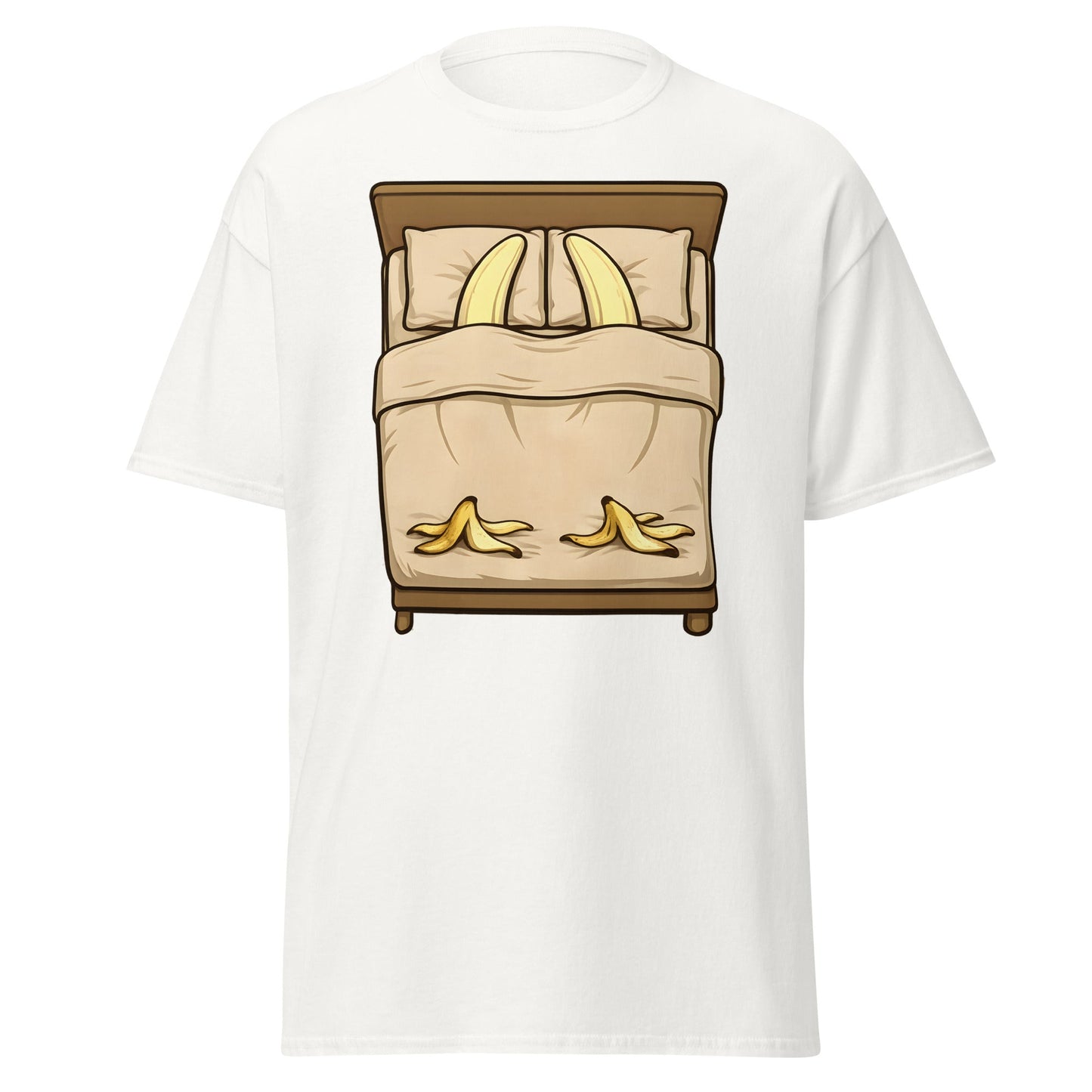 Banana in Bed Funny T-Shirt - Clever Graphic Humor Tee - White - T-Shirts Online