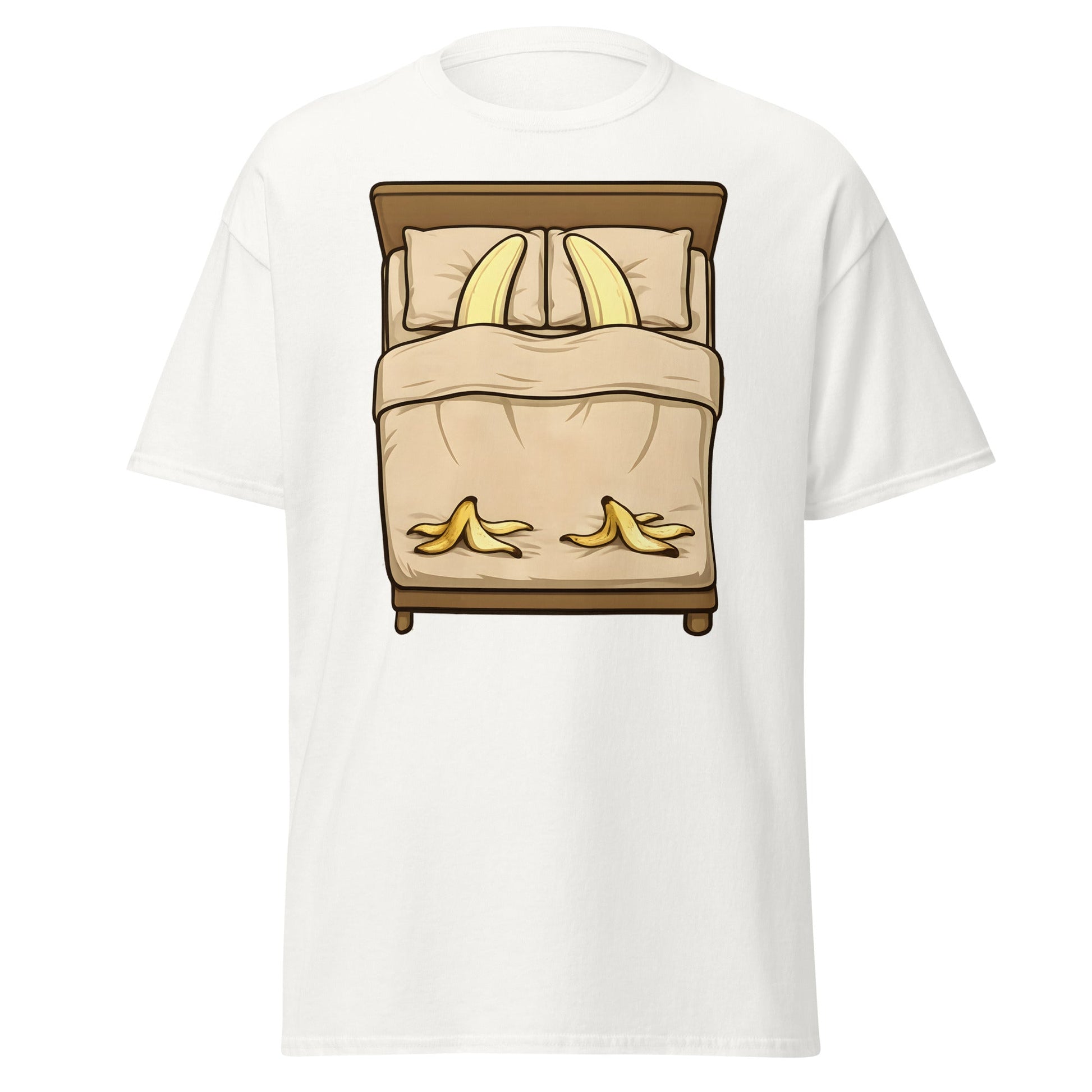 Banana in Bed Funny T-Shirt - Clever Graphic Humor Tee - White - T-Shirts Online