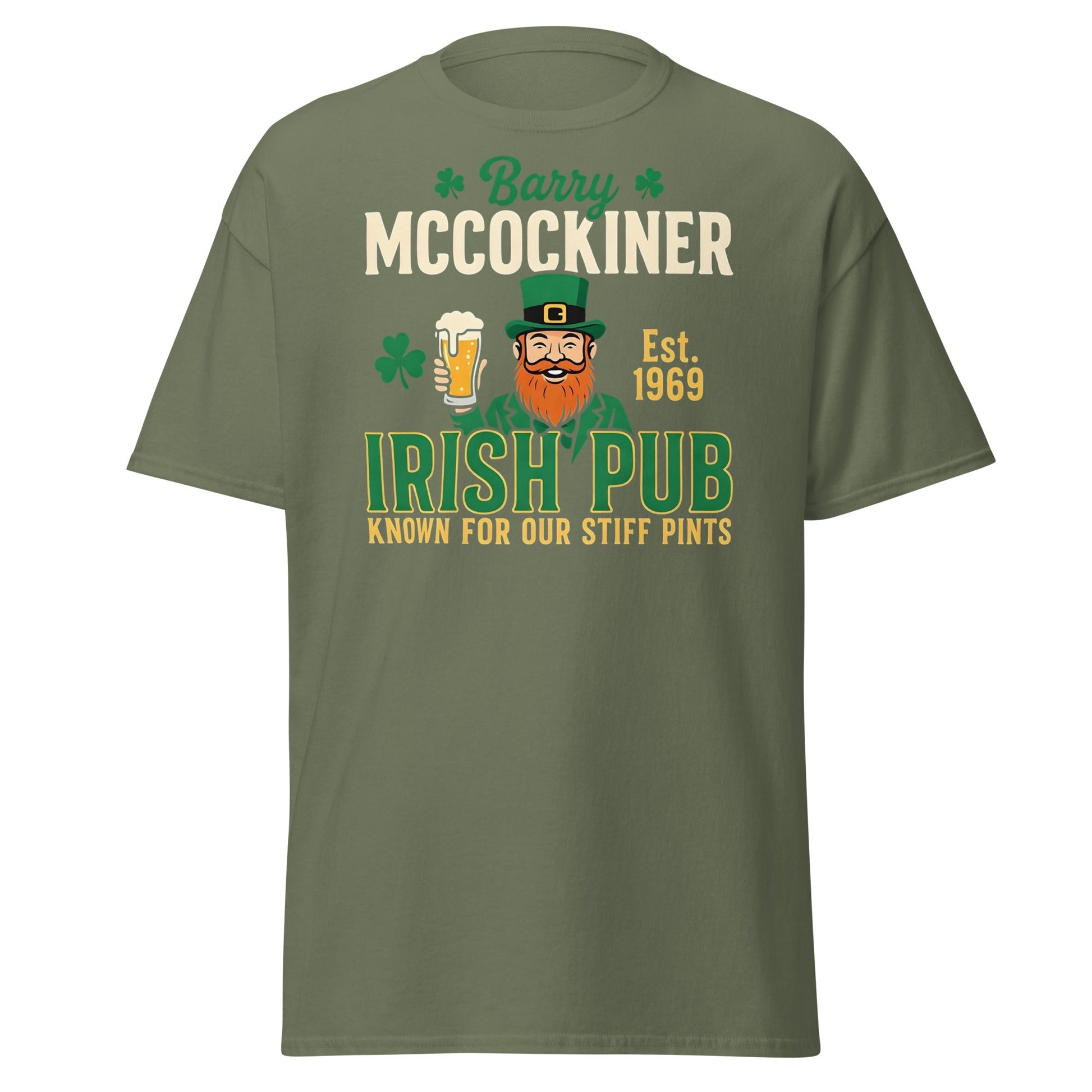 Barry McCockiner Irish Pub Funny St. Patrick's Day T-Shirt - Military Green - T-Shirts Online