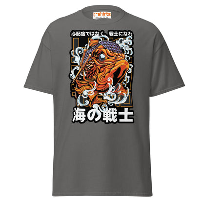 Be a Warrior Not a Worrier T-Shirt | Japanese Koi Art Tee - Charcoal - T-Shirts Online