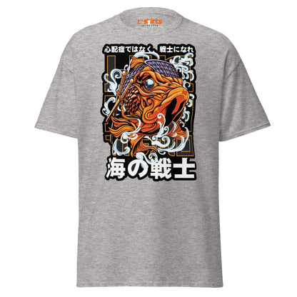 Be a Warrior Not a Worrier T-Shirt | Japanese Koi Art Tee - Sport Grey - T-Shirts Online