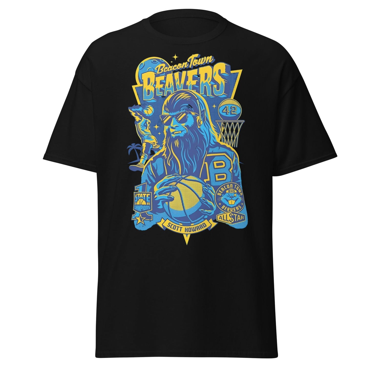 Beacon Town Beavers Basketball T-Shirt – Retro 80s Tee - Black - T-Shirts Online
