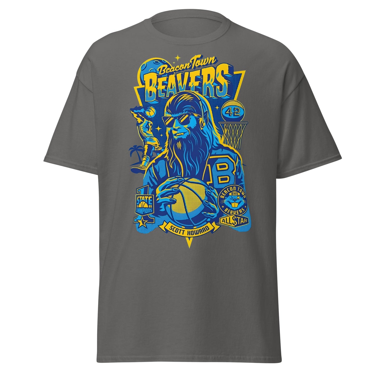 Beacon Town Beavers Basketball T-Shirt – Retro 80s Tee - Charcoal - T-Shirts Online