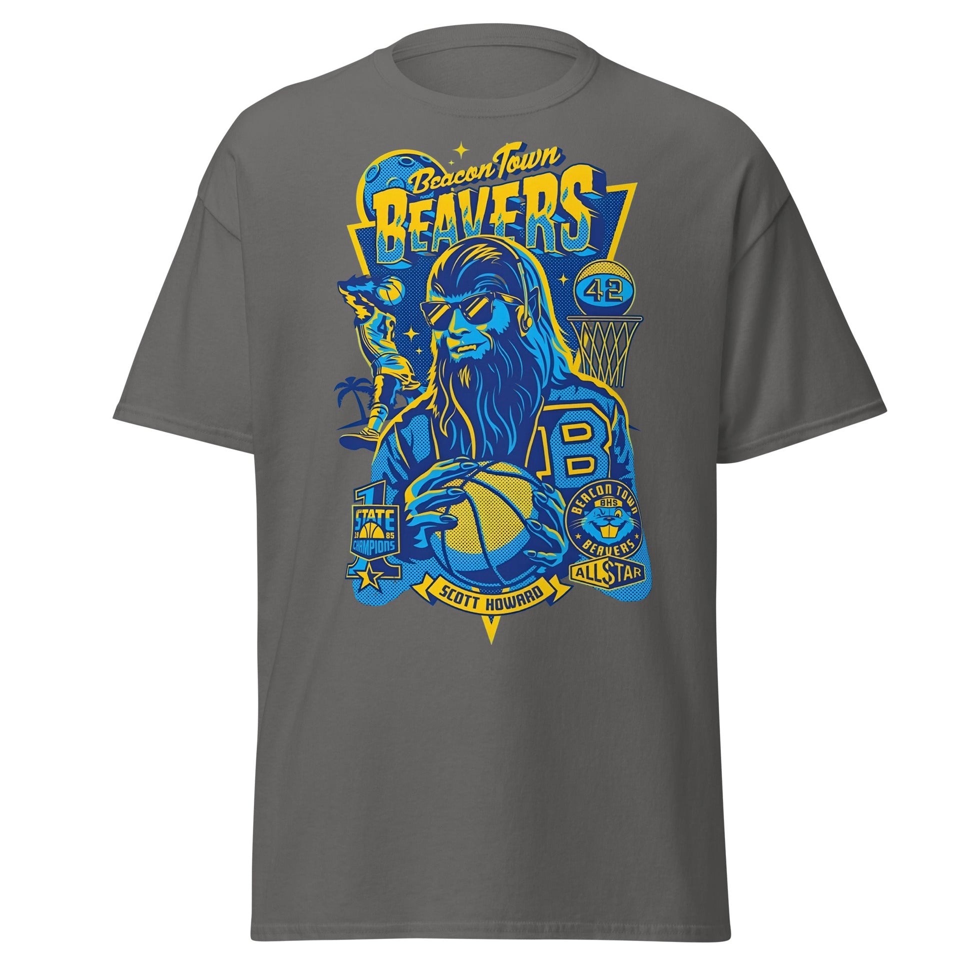 Beacon Town Beavers Basketball T-Shirt – Retro 80s Tee - Charcoal - T-Shirts Online