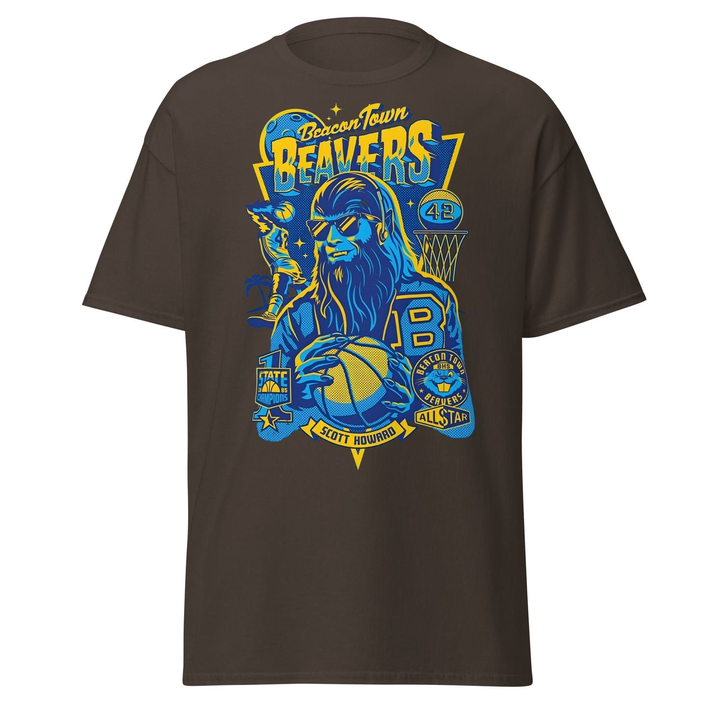 Beacon Town Beavers Basketball T-Shirt – Retro 80s Tee - Dark Chocolate - T-Shirts Online