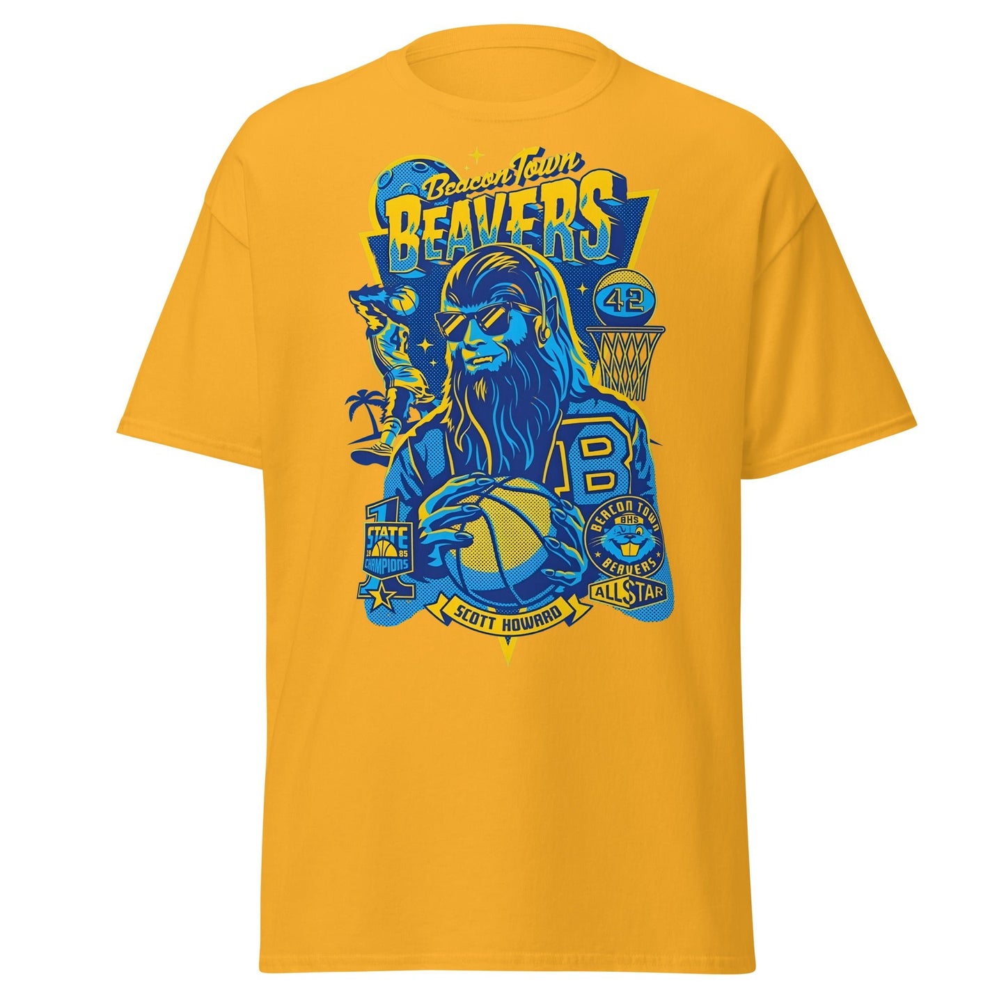 Beacon Town Beavers Basketball T-Shirt – Retro 80s Tee - Gold - T-Shirts Online